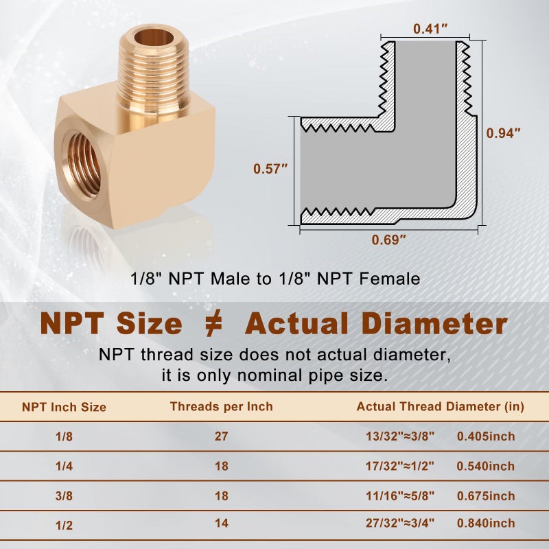 Boeray 2pcs 1/8â€ Brass Fittings 90 Degree Barstock Street Elbow 1/8" NPT Male Pipe to 1/8" NPT Female Pipe Elbow Forged Brass Pipe Fittings - Image 2